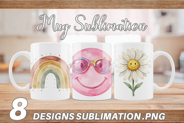 Mug Wrap Groovy 70s School Nostalgia Watercolor Sublimation artnoy 