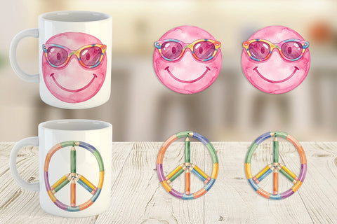 Mug Wrap Groovy 70s School Nostalgia Watercolor Sublimation artnoy 