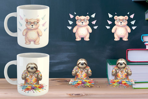 Mug Wrap Groovy 70s Teacher Animal Watercolor Sublimation artnoy 