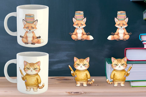 Mug Wrap Groovy 70s Teacher Animal Watercolor Sublimation artnoy 