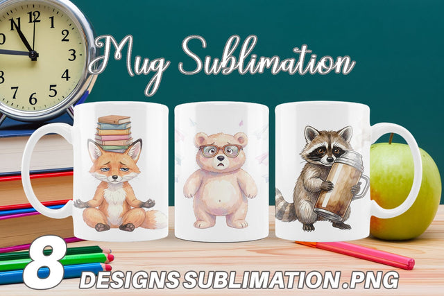 Mug Wrap Groovy 70s Teacher Animal Watercolor Sublimation artnoy 