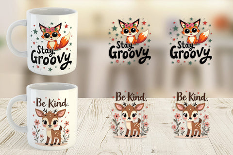 Mug Wrap Groovy Friends Vintage Kawaii Animal Quote Sublimation artnoy 