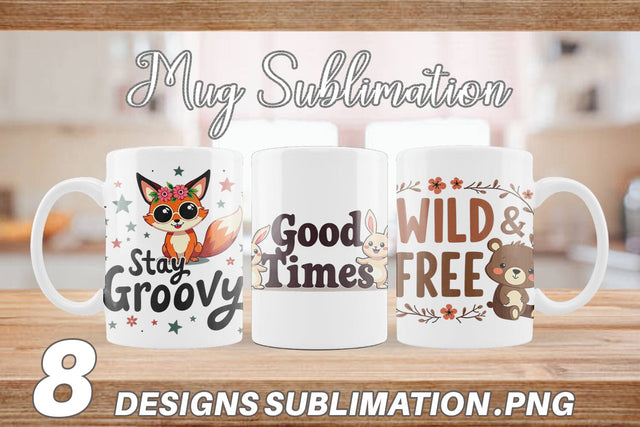 Mug Wrap Groovy Friends Vintage Kawaii Animal Quote Sublimation artnoy 