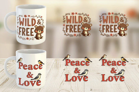 Mug Wrap Groovy Friends Vintage Kawaii Animal Quote Sublimation artnoy 
