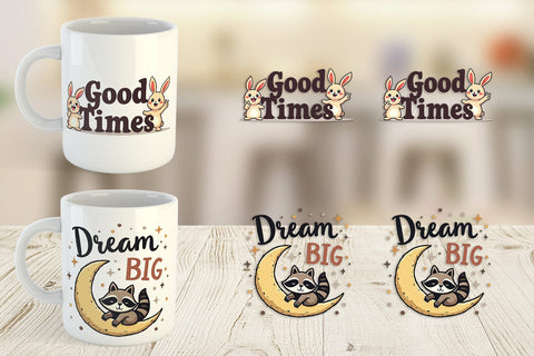 Mug Wrap Groovy Friends Vintage Kawaii Animal Quote Sublimation artnoy 