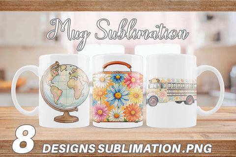 Mug Wrap Groovy Retro School Day Watercolor Sublimation artnoy 