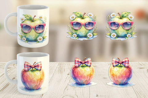 Mug Wrap Groovy Teacher Apple Sublimation artnoy 
