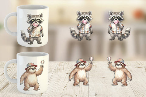 Mug Wrap Grumpy Baseball Outfielder Watercolor Sublimation artnoy 