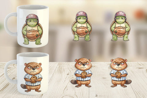 Mug Wrap Grumpy Baseball Outfielder Watercolor Sublimation artnoy 