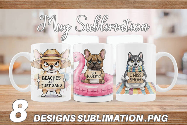 Mug Wrap Grumpy Beach Dog Sarcastic Watercolor Sublimation artnoy 