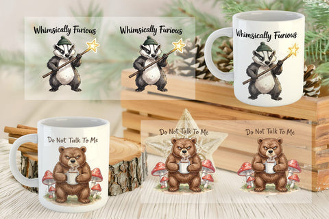 Mug Wrap Grumpy Bear Badger Hygge Watercolor Sublimation artnoy 