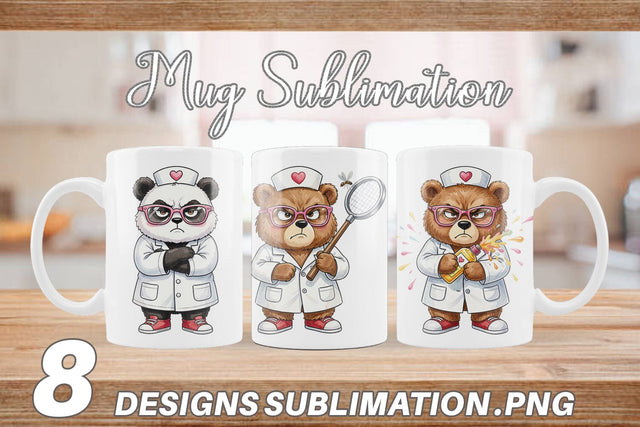 Mug Wrap Grumpy Bear Nurse Attitude Sublimation artnoy 