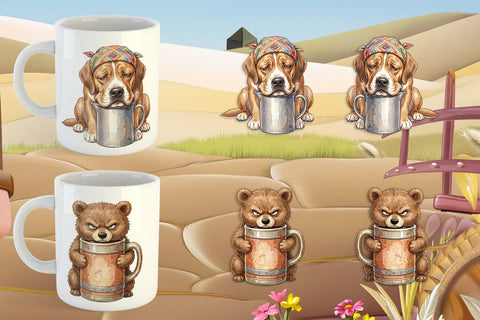 Mug Wrap Grumpy Desert Coffee Animal Watercolor Sublimation artnoy 