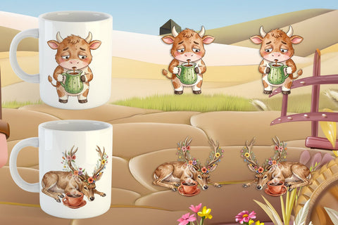 Mug Wrap Grumpy Desert Coffee Animal Watercolor Sublimation artnoy 