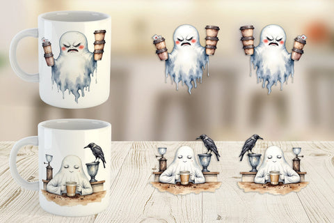 Mug Wrap Grumpy Ghost Barista Sublimation artnoy 