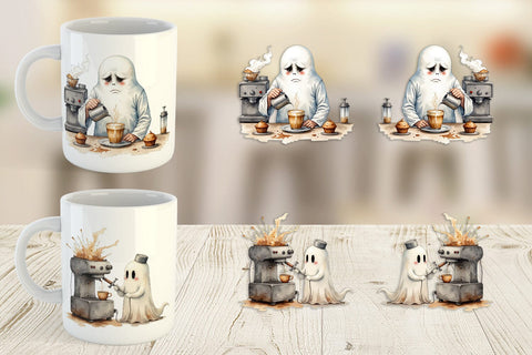 Mug Wrap Grumpy Ghost Barista Sublimation artnoy 