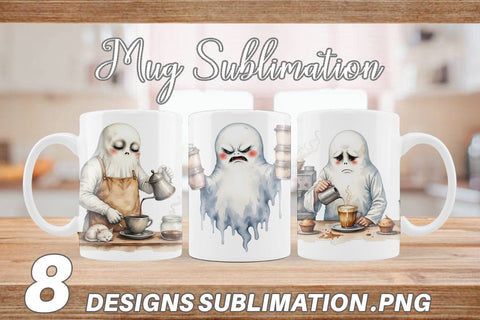 Mug Wrap Grumpy Ghost Barista Sublimation artnoy 