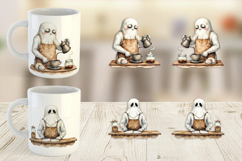 Mug Wrap Grumpy Ghost Barista Sublimation artnoy 