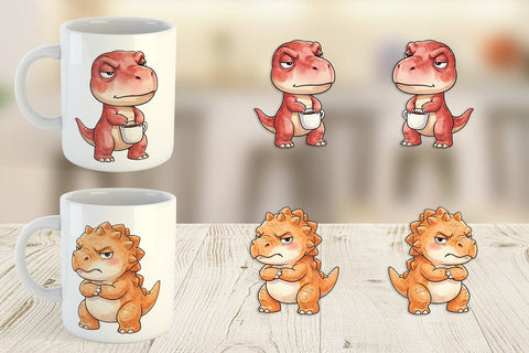 Mug Wrap Grumpy Morning Dinosaur Coffee Sublimation artnoy 