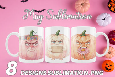 Mug Wrap Grumpy Pink Pumpkin Retro Watercolor Sublimation artnoy 