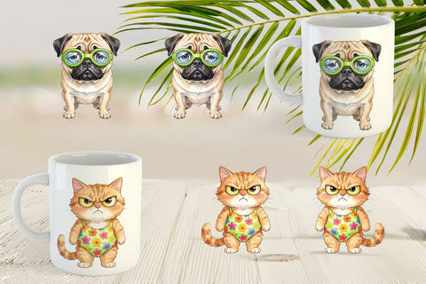 Mug Wrap Grumpy Summer Pet Watercolor Sublimation artnoy 