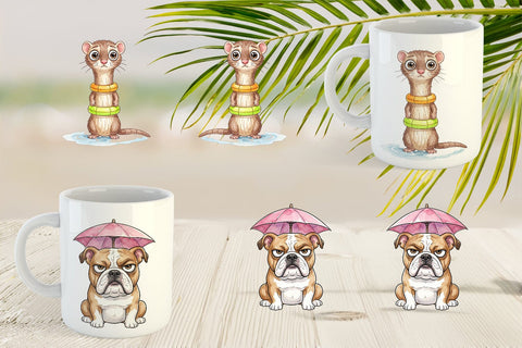 Mug Wrap Grumpy Summer Pet Watercolor Sublimation artnoy 