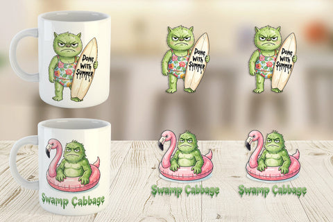 Mug Wrap Grumpy Summerween Monster Watercolor Sublimation artnoy 