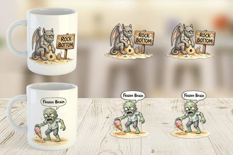 Mug Wrap Grumpy Summerween Monster Watercolor Sublimation artnoy 
