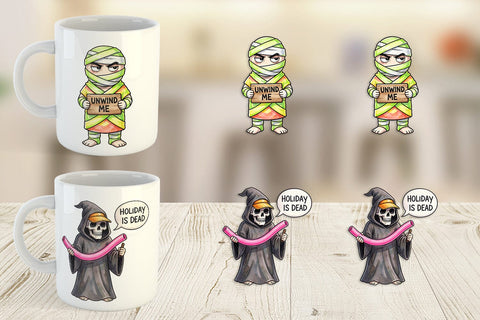 Mug Wrap Grumpy Summerween Monster Watercolor Sublimation artnoy 