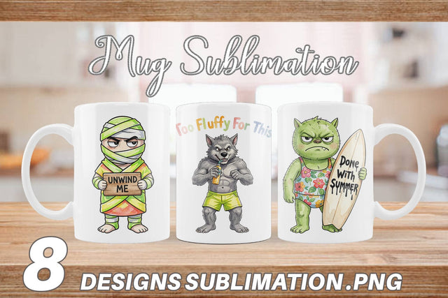 Mug Wrap Grumpy Summerween Monster Watercolor Sublimation artnoy 