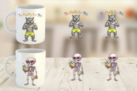 Mug Wrap Grumpy Summerween Monster Watercolor Sublimation artnoy 