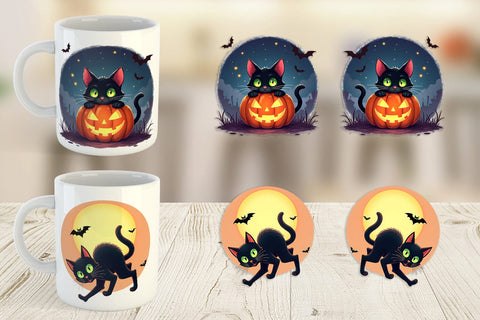 Mug Wrap Halloween Cat Glow Sublimation artnoy 