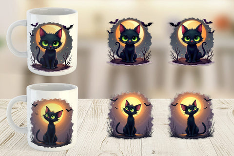 Mug Wrap Halloween Cat Glow Sublimation artnoy 