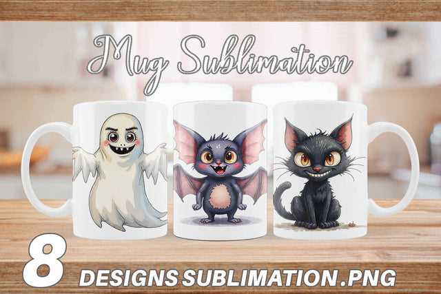 Mug Wrap Halloween Characters Watercolor Sublimation artnoy 