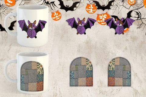 Mug Wrap Halloween Patchwork Folk Art Sublimation artnoy 