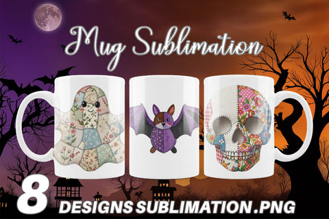 Mug Wrap Halloween Patchwork Folk Art Sublimation artnoy 