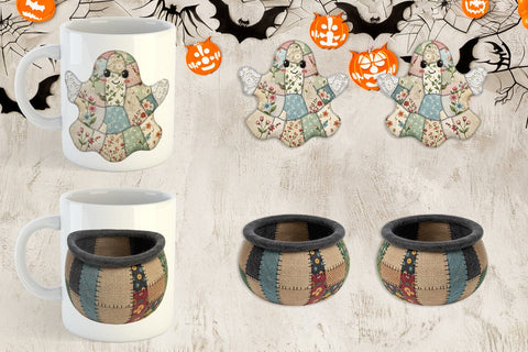 Mug Wrap Halloween Patchwork Folk Art Sublimation artnoy 