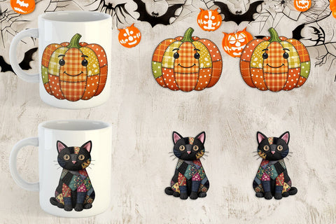 Mug Wrap Halloween Patchwork Folk Art Sublimation artnoy 