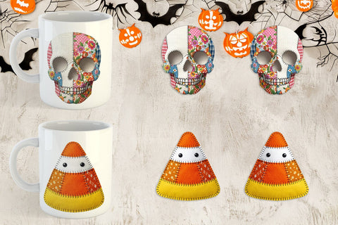 Mug Wrap Halloween Patchwork Folk Art Sublimation artnoy 