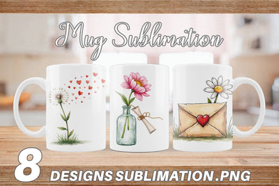 Mug Wrap Handmade Valentine Blooms & Notes Watercolor Sublimation artnoy 
