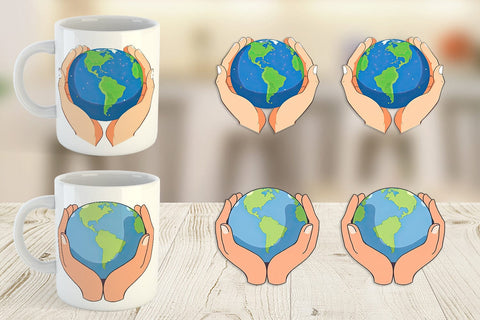 Mug Wrap Hands Holding Earth Sublimation artnoy 