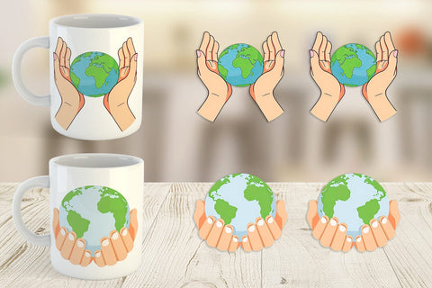 Mug Wrap Hands Holding Earth Sublimation artnoy 