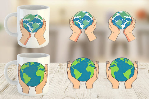 Mug Wrap Hands Holding Earth Sublimation artnoy 