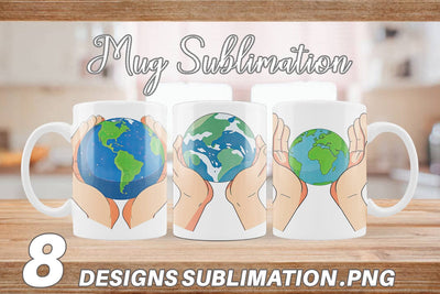 Mug Wrap Hands Holding Earth Sublimation artnoy 