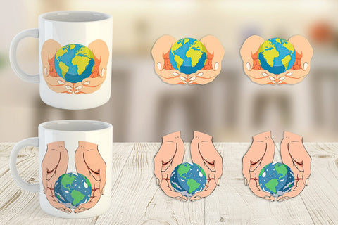 Mug Wrap Hands Holding Earth Sublimation artnoy 