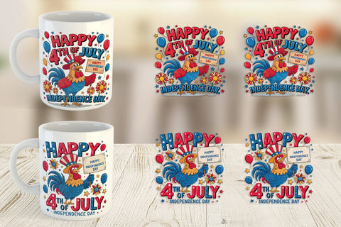 Mug Wrap Happy 4th of July Rooster Sublimation artnoy 