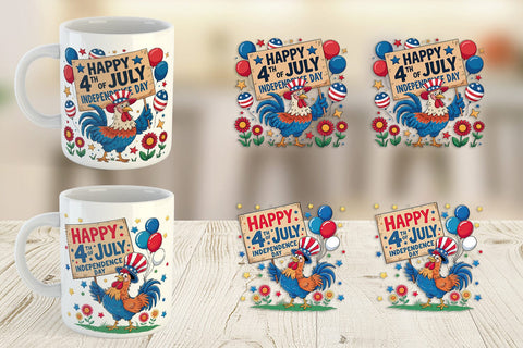 Mug Wrap Happy 4th of July Rooster Sublimation artnoy 