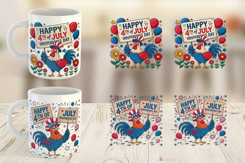 Mug Wrap Happy 4th of July Rooster Sublimation artnoy 
