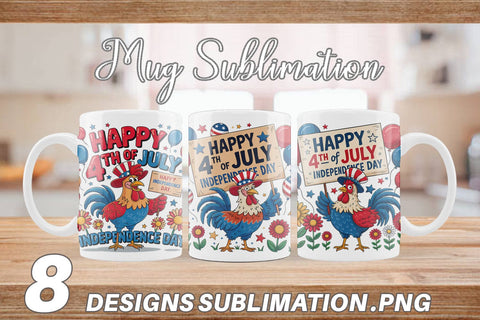 Mug Wrap Happy 4th of July Rooster Sublimation artnoy 