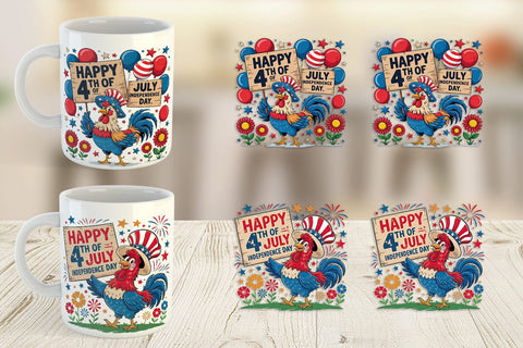 Mug Wrap Happy 4th of July Rooster Sublimation artnoy 